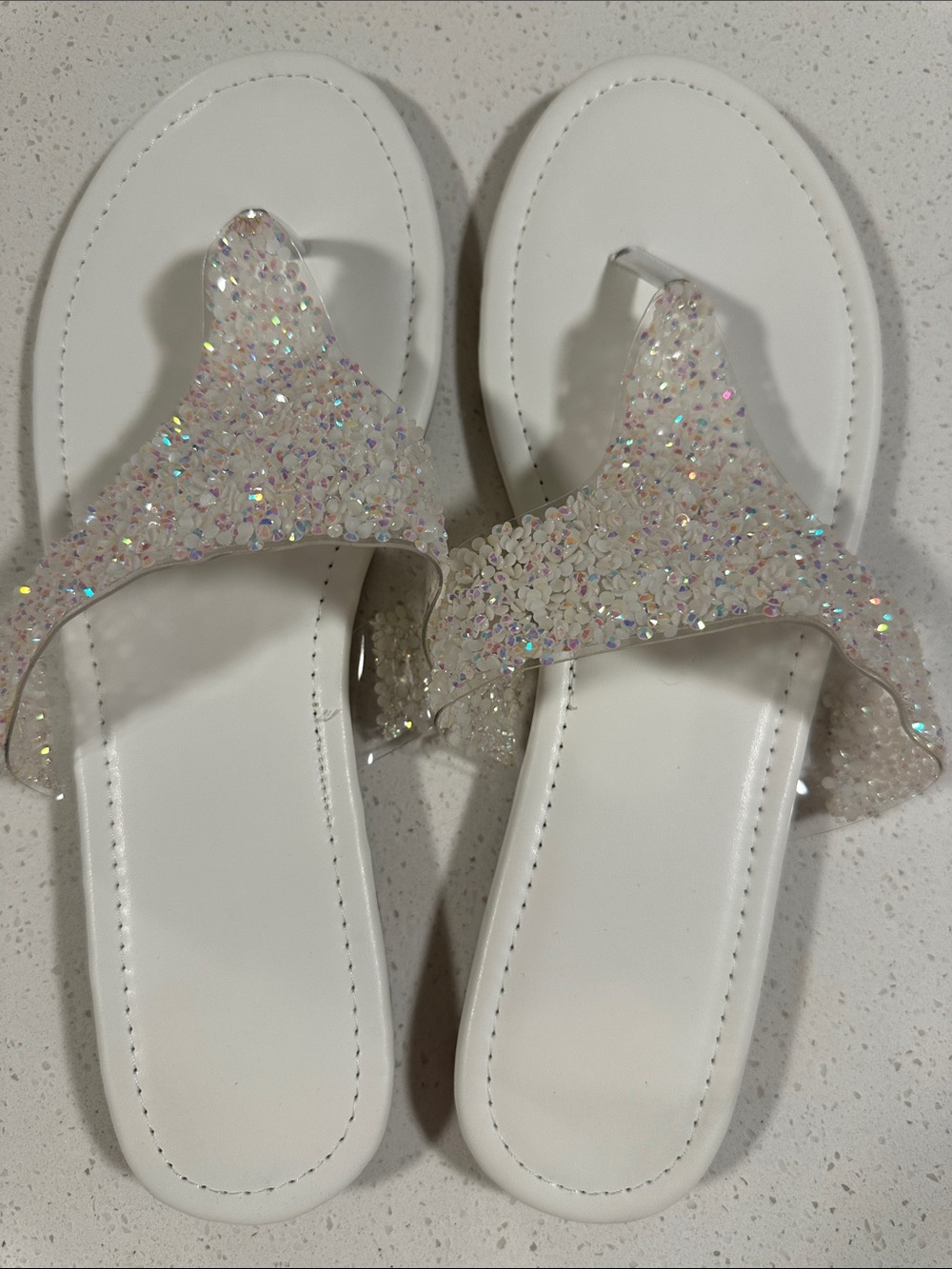 SHEIN White Glitter Sequin Slide Sandals